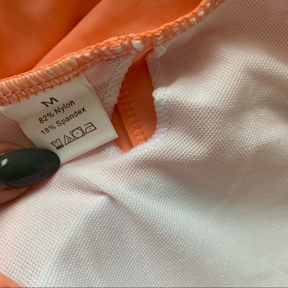 Nwot Coral Orange Mid Waist Bikini Ruffle Spaghetti Strap Top - Picture 12 of 14